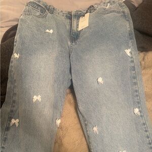 Forever 21 Light Blue Jeans with White Bow Accents
